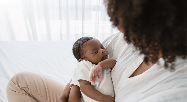 Mother resting with her newborn at home